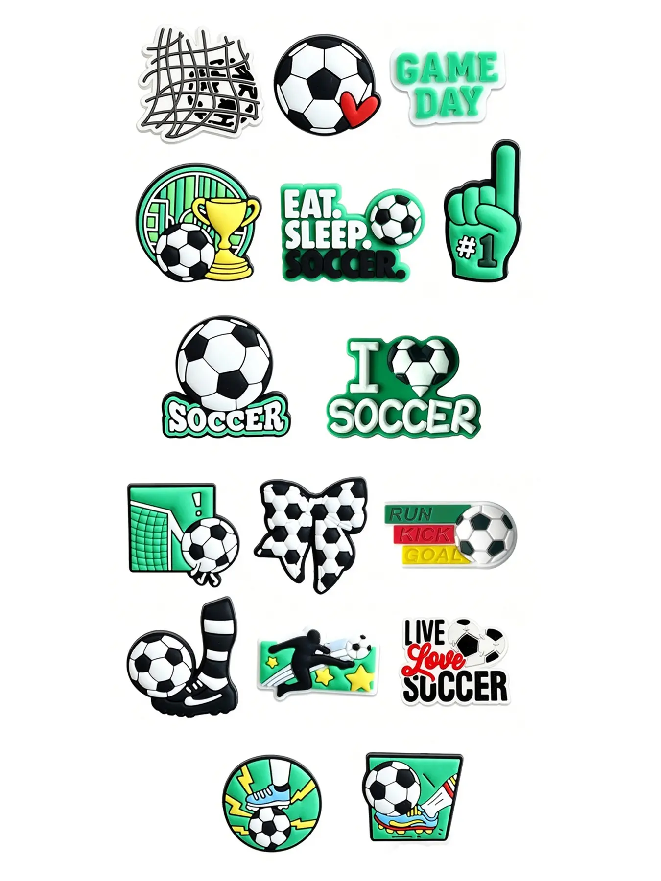 16-Piece Football Shoe Accessories Set, Perfect for Soccer Parties, Cute 'love Soccer' Decorative Clips, Suitable for Holey Shoes, Cute Shoe Charms, Shoe Decoration