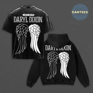 Daryl Dixon The Walking Dead Wings Hoodie Sweatshirt Tee, Heavyweight Washed Cotton Shirt, Retro Crossbow Graphic Top, Unisex Oversized Vintage Style Walking Dead Merch, Daryl Dixon Fan Gift Ideas