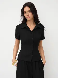 Polo Collar Texture Button Up Shirt
