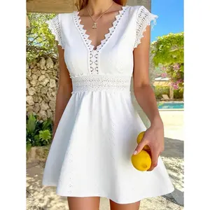 Women's Patchwork Lace V-Neck Dress Date Night Dress,Summer Dresses,Sun DressSpring Clothes