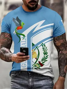 Men's Guatemala 3D Printed T-Shirt, Vibrant Feather Bird Design, Cultural, Breathable Summer Casual Wear, Round Neck, Comfort Fabric