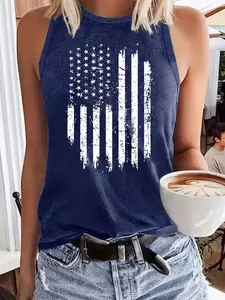 Women's American Flag Graphic Print Vest, Casual Style Loose-Fitting Sleeveless Top, Spring Summer Fashion Women's Clothing, Womenswear