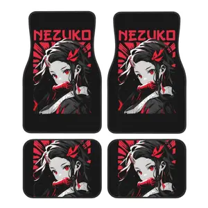 Cute Nezuko Car Floor Mats 4 Pcs Universal for Women Vehicle Front & Rear Foot Mats with Non Slip Rubber Backing All Weather