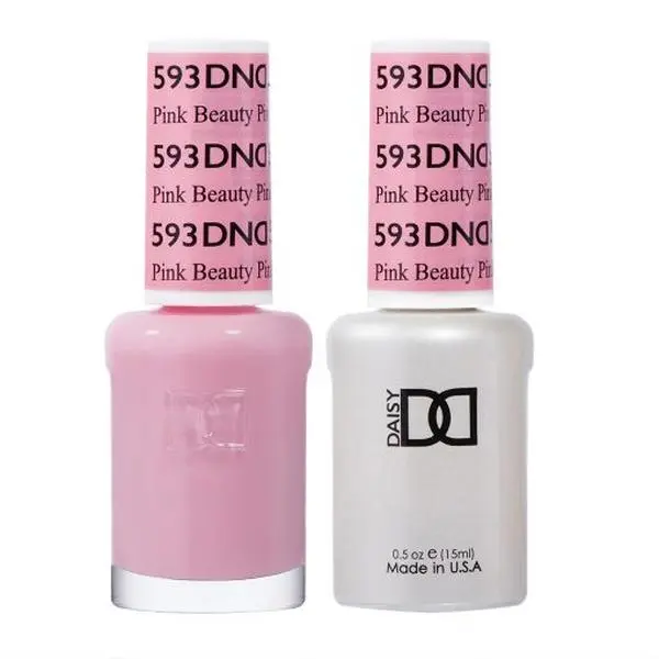 DAISY DND Gel Polish & Matching Lacquer Duo, 593 Colored Youth Blush Pink Nail Art Set - Long-Lasting UV Soak-Off Manicure Bottle Kit