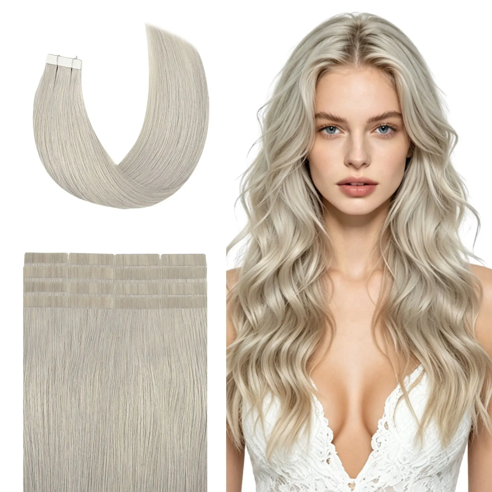 U Extension Tape in Hair Extensions Natural Straight Human Hair Remy Hair Extensions 20 Pcs for Women