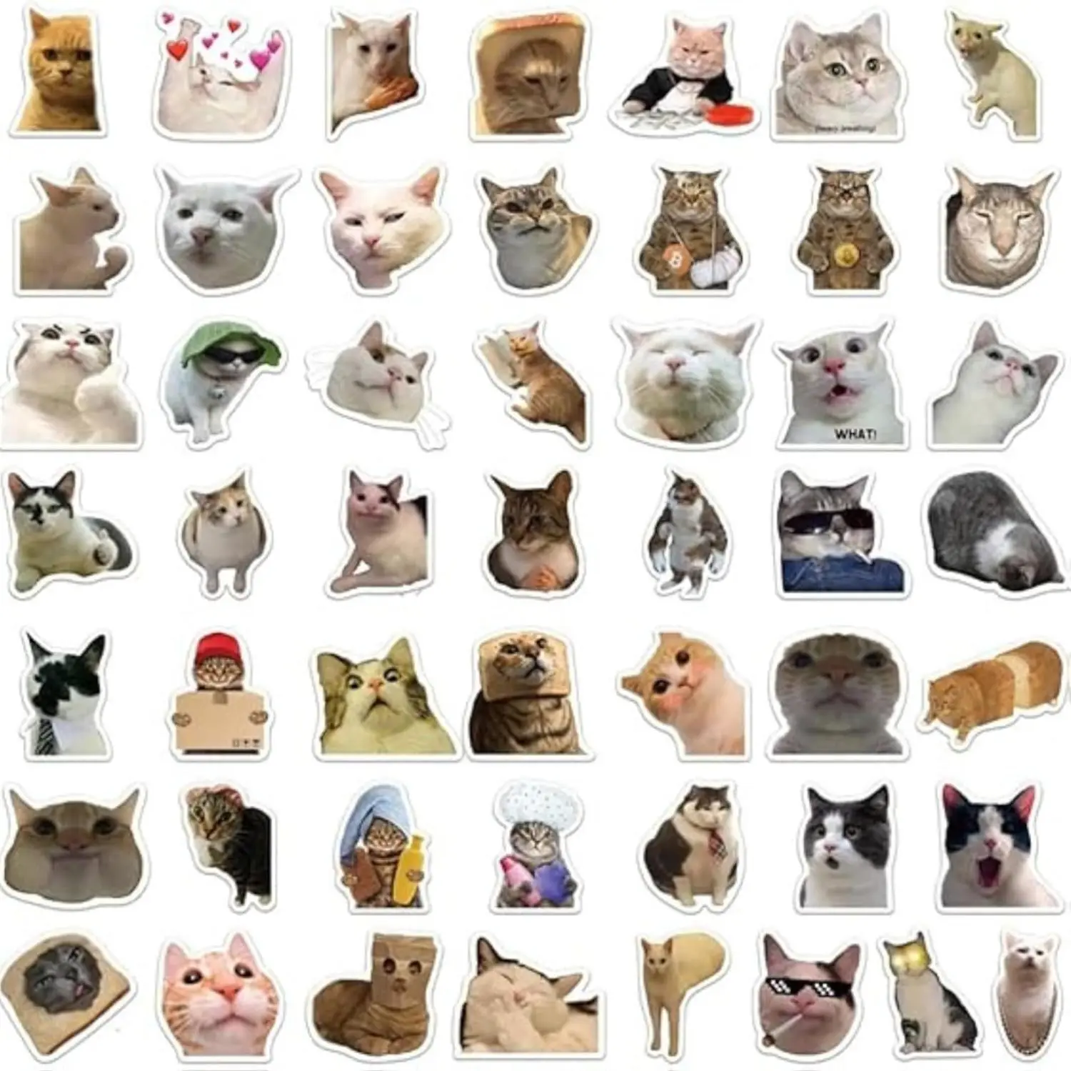 50 Pcs Personalized Waterproof Vinyl Cat Meme Stickers - Funny Kawaii Protective Phone Stickers, Anti-Wear Handheld Smartphone/Cellphone Accessories for Devices, Laptops, Water Bottles, Funny Stickers, Long-Lasting