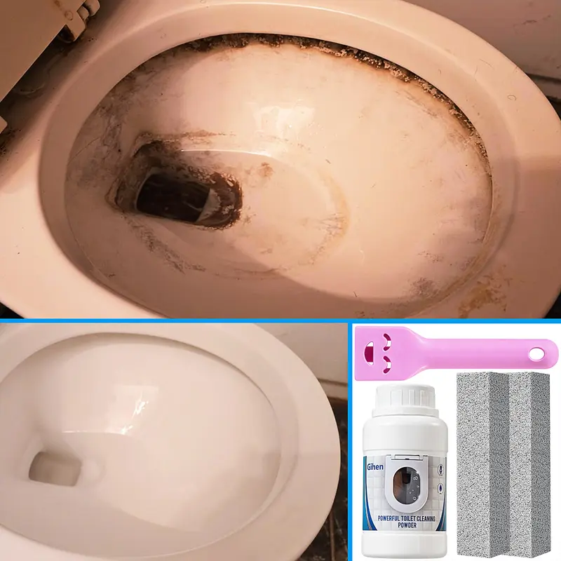 Powerful Toilet Bowl Cleaning Kit with 2 PCS Pumice Stone, Powerfully Cleans Hard Water Rings, Calcium Buildup and Stains, Suitable for Cleaning Toilet, Bathroom,Heavy Dirty Cleaning Kit Household