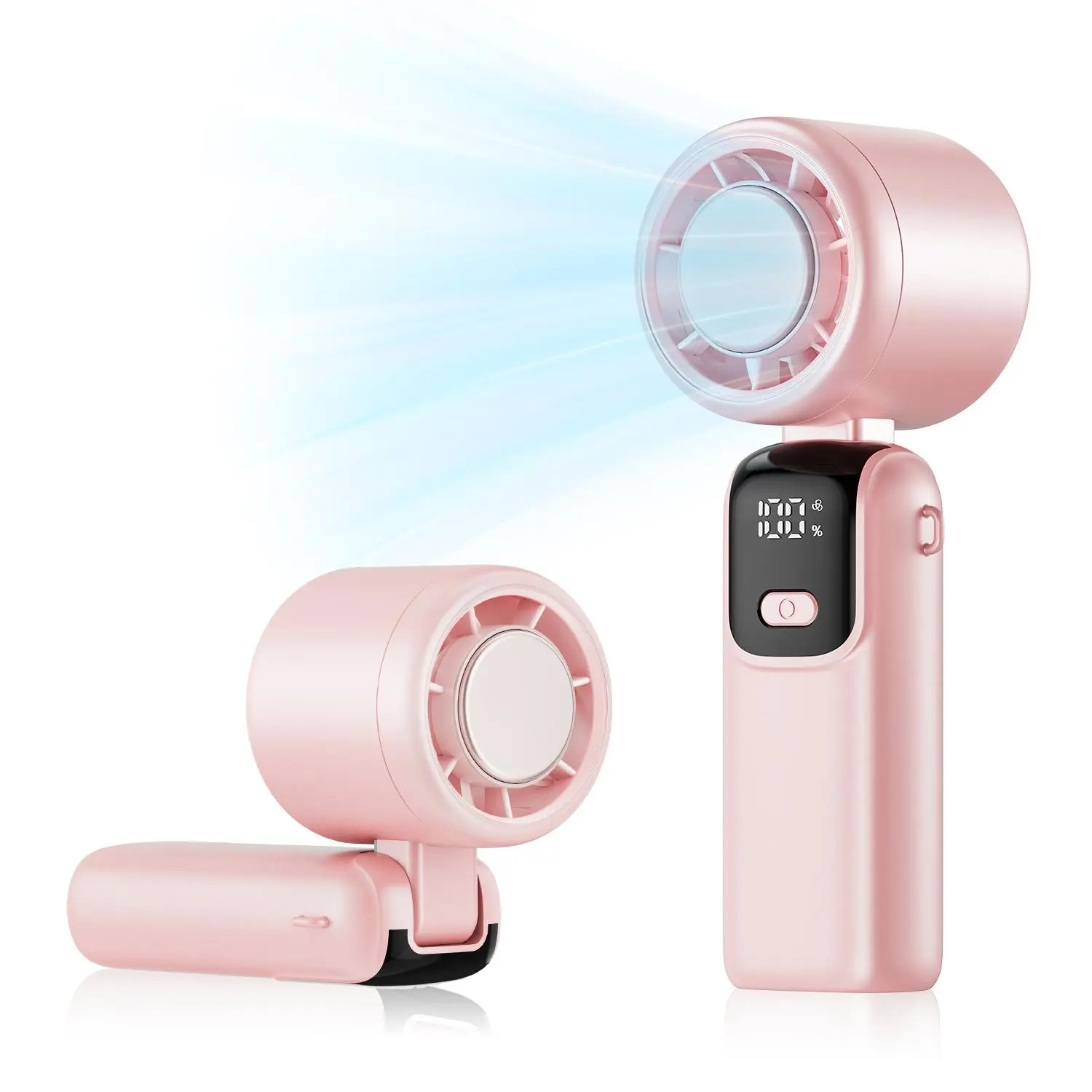DealsForYouDays Portable Handheld Turbo Personal Cooling Fan - 100-Speed Foldable Mini Silent USB Rechargeable Fan with Smart LED Display, 10-Hour Battery Life for Travel, Office, Outdoor Use