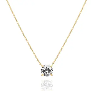 1.5 Carat Cubic Zirconia Solitaire Pendant Necklace – 14K Gold-Plated Chain with Cubic Zirconia Crystal – Hypoallergenic Fine Jewelry for Women