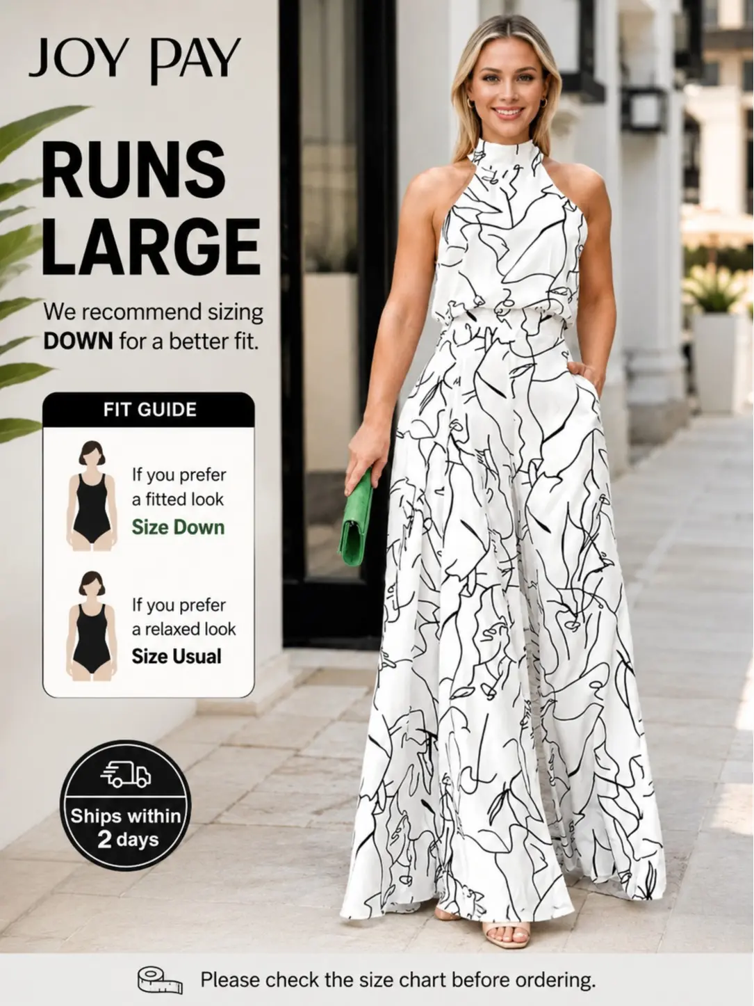 Women's All Over Print Pocket Tie Back Halter Neck Jumpsuit, Casual Sleeveless Wide Leg Fitted Jumpsuit For Summer, Ladies Elegant Fashion Clothes for Beach Holiday Vacation