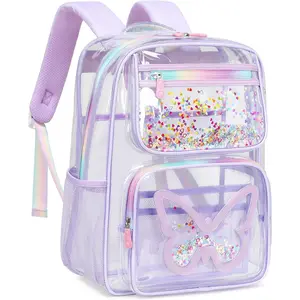 Clear Backpack for School,Large Bookbag Heavy Duty See Through Butterfly Backpacks for Girls Stadium Approved Daypack Transparent  Bags for Students,Teens,Women,Work,Travel,Concert
