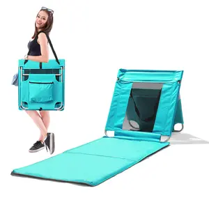Foldable Beach Lounger, Lightweight Beach Mat Lounge Chair with Breathable Mesh Back, Cooler Pocket for Tanning Relaxing, Mint Green