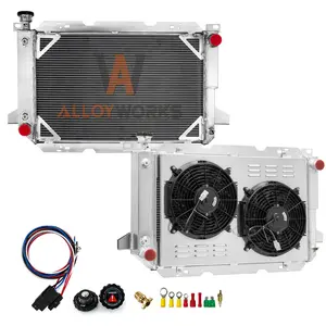 Alloyworks 3 Rows Aluminum Radiator with Shroud and Fan For 1985-97 Ford Bronco F150 F250 F350 5.0L 5.8L 7.5L V8 90W 12” Fans 21-2/3" H x 37-5/7" W