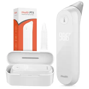 iHealth Digital Ear Thermometer, 1-Second Accurate Reading, Infrared, Pre-Warmed Tip with 21 Disposable Lens Filters & Organizer Case for All age