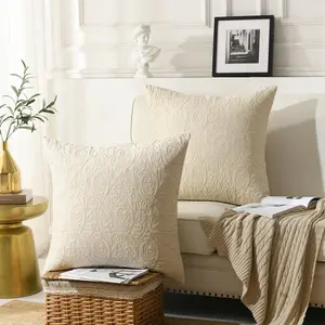 2 Pack Embroidered Euro Sham Pillow Covers, Decorative Throw Pillowcase Set (Beige, Green, Grey, White, Red, Teal)