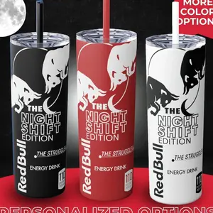 Redbull Energy Drink Tumbler, Nightshift Worker Edition Energy Drink Tumbler 20oz, Wraparound 20oz Stainless Steel Tumbler Drinkware Flasks