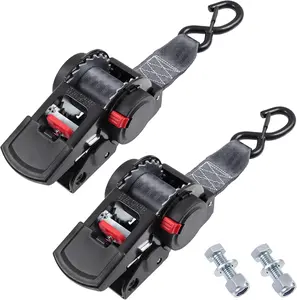 Retractable Ratchet Straps 2 inch x 6ft Boat Transom Tie Down Straps to Trailer - 3300lbs Break Strength, Heavy Duty Bolt-on Trailer Straps for Boat, Jet Ski, , ATV