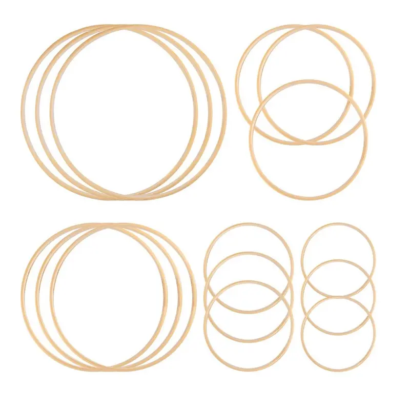 Natural Handmade Wooden-Bamboo Basic Rings Set, Macrame Hoops for Car Interior Stowing & Tidying, Wedding Crafts