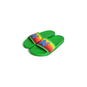 MEMBER EXCLUSIVE LOGO RAINBOW 4  STRIPE SLIDES - KELLY GREEN