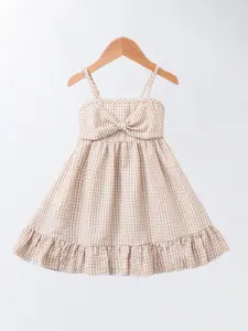 Girls' Summer Plaid Backless with Bow Lace Trim, Cute Sleeveless Sundress for Kids, Stylish Casual Wear, Gingham Print Dress, Summer Clothes Dress