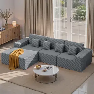 【2 Packages shipping】111'' Modular Sectional Cloud Couches with L Shaped Chaise, Upholstered Deep Seat Boneless Sofa for Living Room, Bedroom, No Assembly Required