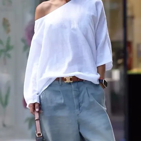 Women's Plain Asymmetrical Neck Tee Casual Loose Solid Thin Fabric T-shirt for Summer, Ladies Clothes for Daily Wear, Top, Womenswear, Casual T Shirts