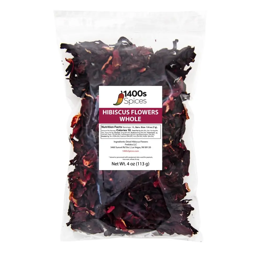 4oz Dried Whole Hibiscus Flowers and Petals, Flor de Jamaica | Perfect for Tea and Mexican Agua Fresca, Sorrel Flower, Zobo Flower