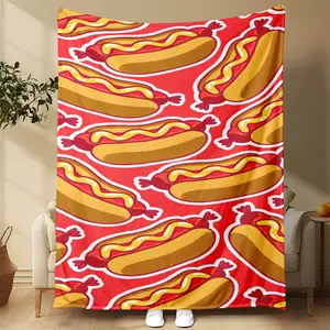 Funny Hot Dog Coffee Cherry  Lollipop Blanket Gifts for Women Men Adults Kids Girlfriend Boyfriend, Food Hot Dog Themed Throw Blankets, Soft Cozy Lightweight Hot Dog Plush Throws for Living Room Sofa Couch Home Office Decor