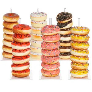 Donut Stand Bagel Stand 6 Pack, Acrylic Doughnut Holder, Clear Donut Display Stand, Bagel Tower Stand, Wall Display Stand Holder for Birthday, Wedding, Baby Shower, Christmas, Party Organiser Racks