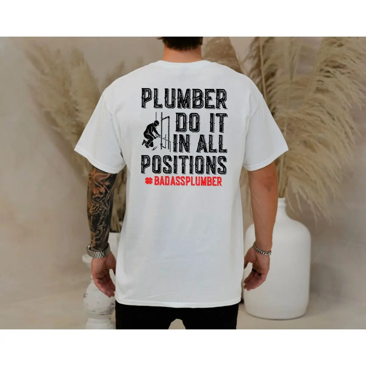 Plumber Do It In All Positions On Back Shirt, Funny Plumber Tee, Blue Collar Work Humor, Unisex Sweater Pullover Tee