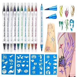 10 Temporary Tattoo Markers Make Bold and Fine Lines, DIY Large Dual-End Tattoo Stencils Pens for Kids Adults Body Art Makeup Kit cosmetic accessory Gentle
