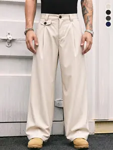 Men’s pleated wide-leg casual dress pants — minimalist clean fit + relaxed mature vibe; Y2K retro pleated wide-leg trousers; retro casual style, American collegiate style; suitable for everyday commuting and going out.