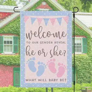 Baby Shower Gender Reveal Party Garden Flag without Flagpole, Double Sided 12x18 Inch Outdoor Hanging Decor, Home Decor for Outdoor Yard, Yard Decoration, Welcome Sign