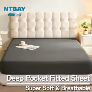 NTBAY Fitted Sheet, Deep Pocket Microfiber Bedding, Soft Brushed Breathable Wrinkle Free Cover for Mattress, Stays in Place, No Shrink, Elastic All Around, Oeko-Tex