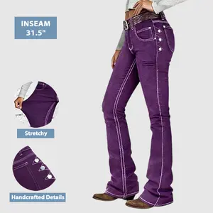 Flamingals Button Decor Stitch Detail Mid Waist Bootcut Pants Without Belt