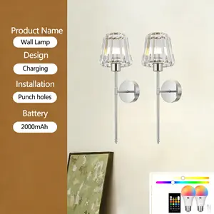 Powered by Batteries Wall Lamp, 2 Pcs Rechargeable Wall Lamps, RGB Dimmable Bulbs, Remote Control and Touch Control, Detachable Design, For Parties, Bedrooms, Living Rooms, Restaurants, Study Rooms, Indoor Lighting Fixtures