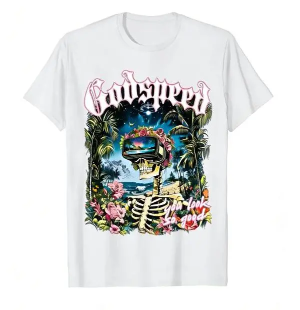 Unisex 100% Cotton Godspeed Skeleton VR Skull Graphic T‑Shirt, Aesthetic Casual Tops