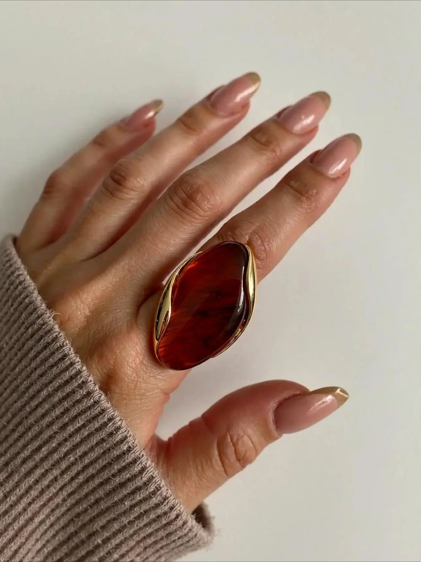 Vintage Marbled Resin Stainless Steel Adjustable Ring, Elegant Everyday Ring, Statement Rings, Simple Elegance Women's Daily Versatile Gift, Stylish and Precise Jewelry