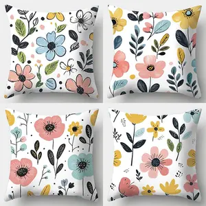 Floral & Leaf Pattern Cushion Cover, 4 Counts/set Square Throw Pillow Cover, Household Decoration Supplies for Home Living Room Bedroom Sofa Couch, Floral Patterns