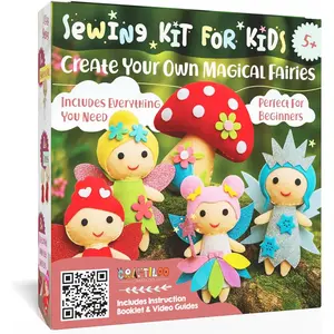 Fairy Sewing Kit for Kids Ages 5-12 – Beginner Sewing Kit with 5 Pre-Cut Felt Projects – Make Your Own Stuffed Animal Plush Dolls – Fun Girls Craft Kit Learn to Sew Gift for Kids
