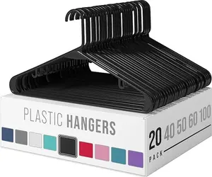 Clothes Hangers Plastic 20 Pack - Black Plastic Hangers - Makes The Perfect Coat Hanger and General Space Saving Clothes Hangers for Closet - Percheros Ganchos Para Colgar Ropa Hangars