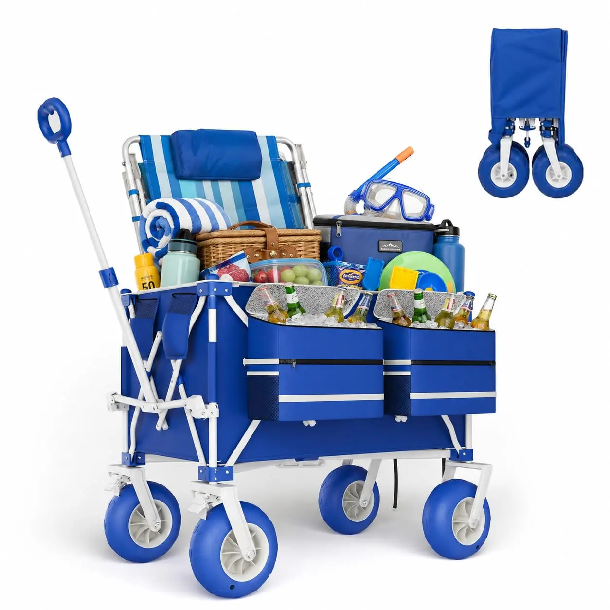 Beach Wagon with Big Wheels for Sand, 460LBS Folding Beach Cart | Heavy Duty Folding, 460 LBS Capacity, Adjustable Handle, 600D Oxford Fabric, For Beach, Camping, Sports, Garden