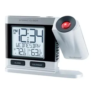 La Crosse Technology 6058816 2.5 in. Atomic Projection LCD Plug-In Alarm Clock, Silver