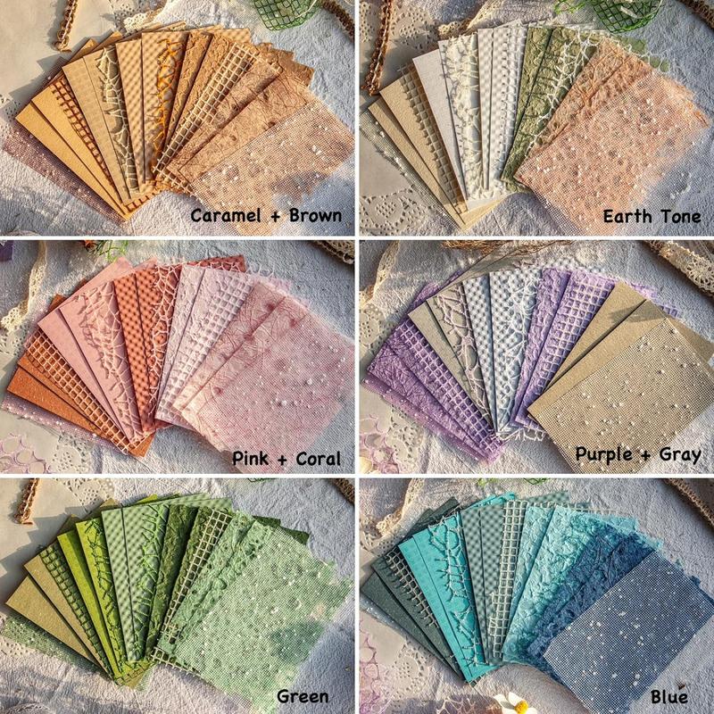 96 Sheets Textured Scrapbook Paper and Mesh Fabric Assorted Set  6 Mixed Special Paper for Scrapbooking Planner Bullet Junk Journal Supplies Mixed Media Collage Card Embellishments 3.9x5.5 Inch