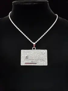 Fashion Creative Bankcard Shaped Pendant Necklace for Men & Women, Stainless Steel Twist Chain Necklace for Party, Daily Clothing Decor, Trendy Exquisite Jewelry for Birthday Gift, Statement Necklace, Iced Out Jewelry