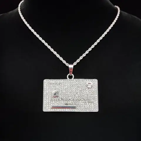 Bankcard Shaped Pendant Necklace for Men & Women, Stainless Steel Twist Chain Necklace for Party, Daily Clothing Decor, Jewelry for Birthday Gift, Accessory Necklace, Statement Necklace, Cuban Link Necklace, Cuban Style Necklace