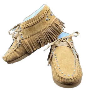Montana West Brown Suede Fringe Moccasins