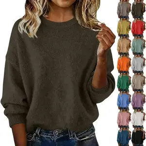 Women’s Cashmere Round-Neck Long-Sleeve Pullover Sweater, Warm Lightweight Winter 2025 Cozy Minimalist Basic Black Crewneck Knitwear Everyday Casual