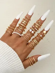 Women's Vintage Fashion Heart-Shaped Dainty Stacking Rings Set, Casual Geometric Design Ring Rhinestone Jewelry for Daily Wear, Party Accessories Gift