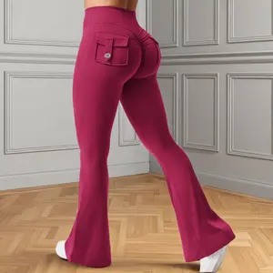 Women's Solid Color Bell Bottom Leggings with Pockets - Fitness Tights, Tummy Tightening, Butt Lifting, Daily Wear for Gym and Yoga leggings Fathersdaygift